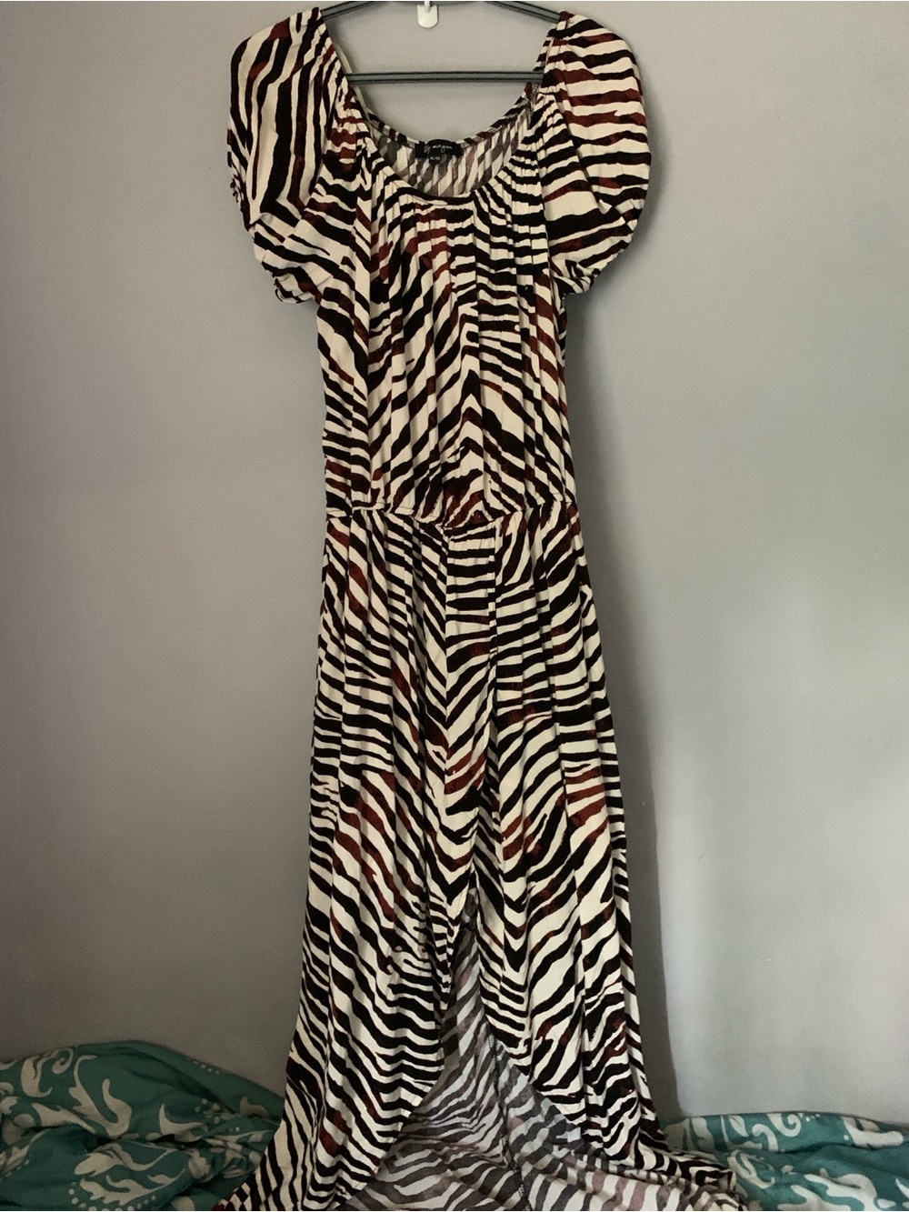 Women’s Zebra-Print Maxi Dress With Shorts in Ivory, Black & Brown XL